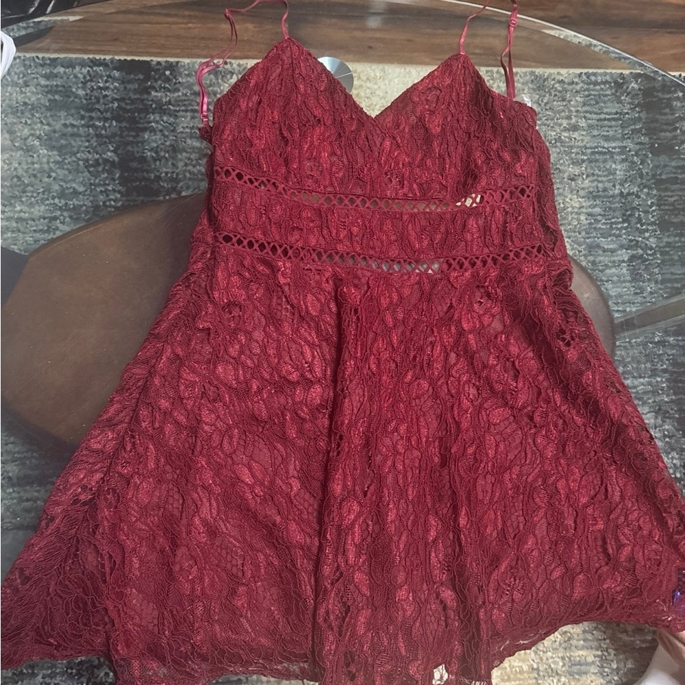 Trixxi Burgundy Lace Mini Dress